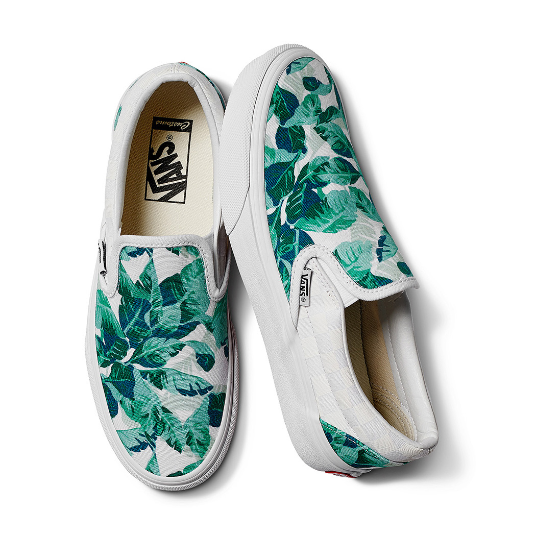 tan and white slip on vans